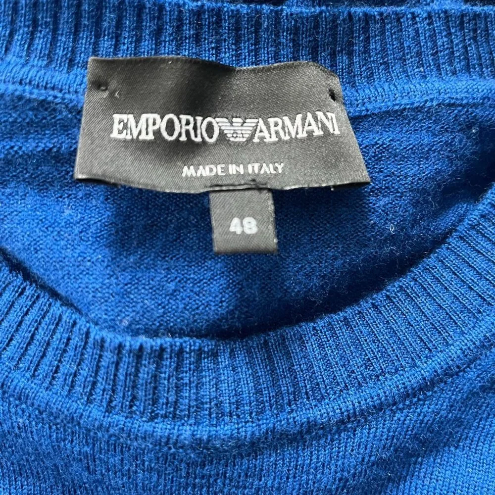 Emporio Armani Made in Italy Plain Knit Pure Virgin Wool Blue Sweater Size M